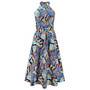 Women Sexy Stand Collar Sleeveless Printed Maxi Dress