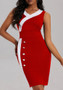 Women Sleeveless V-Neck Button Up Bodycon Dress