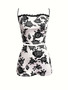 Women Lace Printed Suspender Top and Mini Skirt Two-piece Set