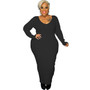 Plus Size Women Sexy Solid V-Neck Dress