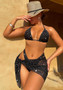 Women Shiny Lace-Up Swimsuit Three-Piece