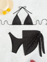 Women Shiny Lace-Up Swimsuit Three-Piece