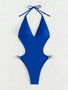 Women Sexy Deep V Backless Bikini Sapphire One-piece Swimsuit