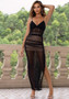 Summer Sexy See-Through Mesh Patchwork V-Neck Strap High Slit Women Long Dress