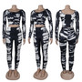 Sexy Printed Slim Fit Stretch Ribbed Two-Piece Pants Set