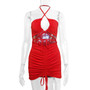 Women's Summer Sexy Strap Hollow Lace-Up Pleated Bodycon Dress