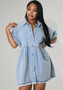 Women Casual Turndown Collar Short Sleeve Denim Shirt Dress