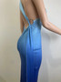 Women's Summer Sleeveless Slash Shoulder Gradient Color Sexy Slim Long Dress