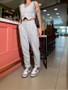 Women's Chic Elegant Solid Color Crop Top High Waist Pants Two-Piece Set