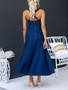 Chic Elegant Solid Slim Waist Strappy Denim Midi Dress