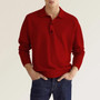 Fall Long Sleeve V Neck Button Men Casual Top Polo Shirt