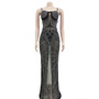 Women Solid Beaded Mesh Sleeveless Maxi Dress