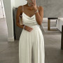 Sexy V-Neck Low Back Pearl Straps Wide Leg Sleeveless Wide Leg Trousers Jumpsuit