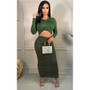 Fall Sexy Long Sleeve Round Neck Crop Top And Long Dress Set