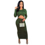 Fall Sexy Long Sleeve Round Neck Crop Top And Long Dress Set