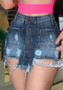 Women Single Breasted Pocket Patchwork Ripped Denim Skirt