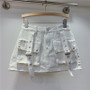 Women Retro Pink Pocket Sleeveless Vest + Cargo Denim Skirt Two-piece Set
