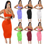 Women's Spring Summer Solid Color Strap Slim Two Piece Skirt Set