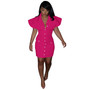 Women's Solid Color Ruffle Sleeve Turndown Collar Pockets Button Dress