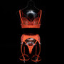 Women's Fluorescent Orange Embroidered Hollow Three Pieces Lingerie Set