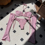 Glossy Four-Piece Drawstring Set Lace-Up Bikini Swimsuit With Sun Sleeves