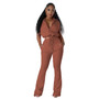 Women 's Fashion Casual Zip Top Bell Bottom Pants Two Piece Set