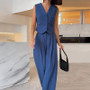 Women 's Spring V-Neck Sleeveless Vest Wide-Leg Trousers Casual Suit