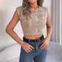 Spring And Summer Hollow Sleeveless Crop Knitting Shirt Holidays Tops Women 's Clothing