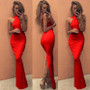 Women 's Halter Neck Back Slit Slim Long Dress