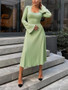 Plus Size Women Belt Bottom Long Sleeve Ribbed Dress