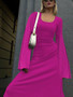 Plus Size Women Belt Bottom Long Sleeve Ribbed Dress