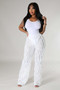 Women's Mesh Wave Pattern Ruffle Loose High Waist Wide Leg Trousers