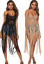 Women's Sheer Hook Sexy Halter Neck Lace-Up Cutout Long Tassel Solid Color Beach Cover Up