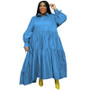 Plus Size Women Solid Long Sleeve Lace-Up Dress