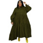 Plus Size Women Solid Long Sleeve Lace-Up Dress