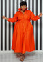 Plus Size Women Solid Turndown Collar Long Sleeve Shirt Dress