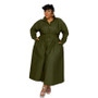 Plus Size Women Solid Turndown Collar Long Sleeve Shirt Dress