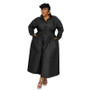 Plus Size Women Solid Turndown Collar Long Sleeve Shirt Dress