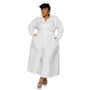 Plus Size Women Solid Turndown Collar Long Sleeve Shirt Dress