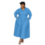 Plus Size Women Solid Turndown Collar Long Sleeve Shirt Dress