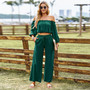 Women Strapless Top and Wide Leg Pant Two-Piece Set