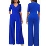 Women Casual Solid V Neck Wide Leg Jumpsuit