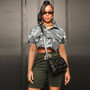 Women Casual Camouflage Print Pocket Turndown Collar Short Sleeve Jacket