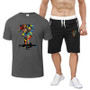 Men's Summer Print Round Neck Short Sleeve T-Shirt and Shorts Two-Piece Set