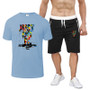 Men's Summer Print Round Neck Short Sleeve T-Shirt and Shorts Two-Piece Set