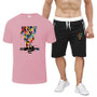 Men's Summer Print Round Neck Short Sleeve T-Shirt and Shorts Two-Piece Set