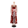 Strap Red Rose Printed Long Dress Chic Elegant Women's Dress