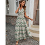 Summer V-Neck Short-Sleeved Print Cotton Dress Women's Fashion Chic Slim Waist Slim Fit Long Dress