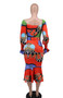 Casual Fashion Women's Long Sleeve Slim Printed Dress