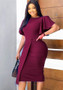 Women's Summer Solid Color High Waist Chic Career Ruffle Sleeve Office Dress